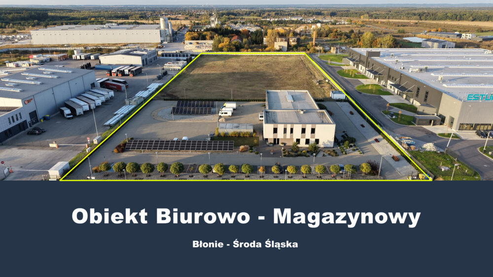 obiekt biurowo-magazynowy Wrocław. Widok z góry od frontu.